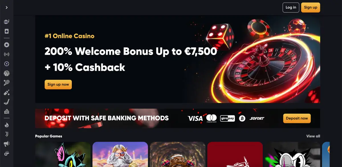 Willkommensbonus-Angebot bis zu 7.500 € auf der Startseite von Instant casino