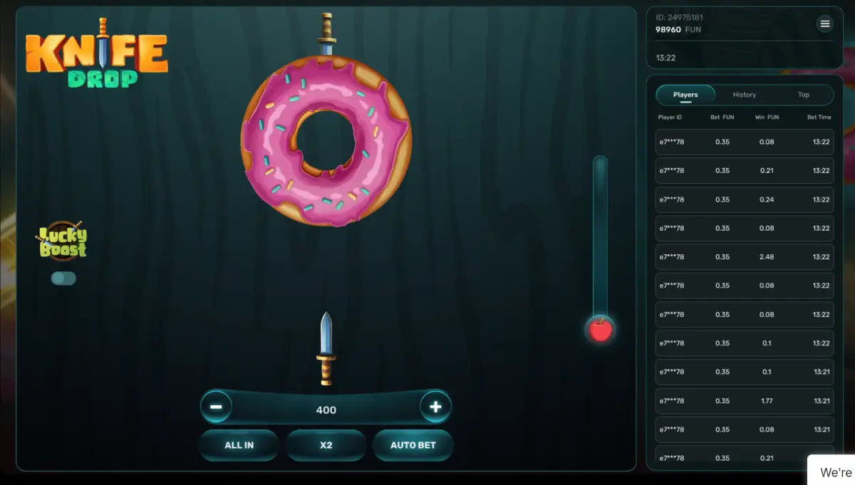 Algoritmo passo-passo del gioco arcade Knife Drop