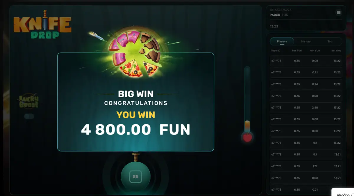 Tabella delle funzioni principali di Knife Drop di Galaxsys