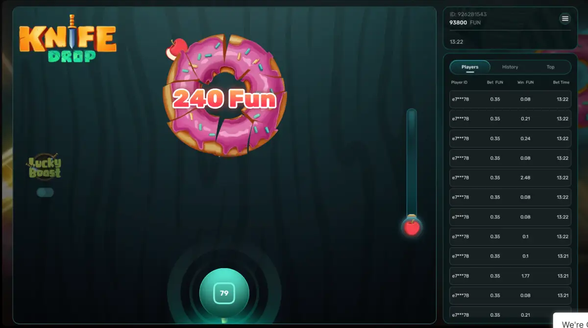 Interfaccia demo di Knife Drop con saldo di prova attivo